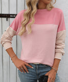 Round Neck Stretchy Strip Multicolor Long Sleeve T Shirt