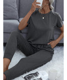 Chic Comfort Home Suit with Short-Sleeved Top and Slim Trousers
