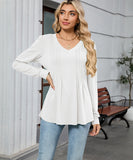 V Neck Striped Loose Long Sleeve T Shirt Nylon Elastane