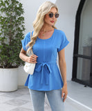 Chic Ruffled Round Neck Short-Sleeved Top in Trendy Colors