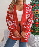 Classic Relaxed Christmas Deer Pattern Long Sleeve Cardigan