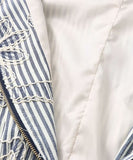 Embroidered Striped Round Neck Long Sleeve Women Jacket Blue