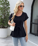 Chic Ruffled Round Neck Short-Sleeved Top in Trendy Colors