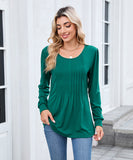 Solid Color Round Neck Striped Loose Long Sleeve T Shirt