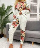 Large Size Floral Print Long Sleeve Home Wear Set for Comfort