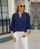 Chic Keyhole V-neck Seven-point Sleeved Loose Chiffon Top