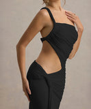 Single-Shoulder Backless Pleated Long Dress Elegant Evening