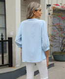 Chic Keyhole V-neck Seven-point Sleeved Loose Chiffon Top