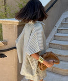 Relaxed Striped Shirt Set With Pocketed Shorts Outfit