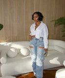 Multi Pocket Hand Drilled Washed Denim Jeans for Casual Style