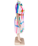Plus Size Checkered Shirt Dress Short Sleeve Cowl Neck Polyester
