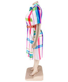 Plus Size Checkered Shirt Dress Short Sleeve Cowl Neck Polyester