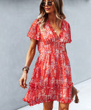 Casual Vacation Style Floral Print Half Skirt Dress for Women