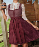 Waist Cinching Patchwork Short Dress for Women in Yellow and Wine