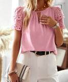 Embroidered Pink Short Sleeved Womens Polyester T Shirt