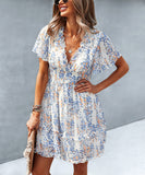 Casual Vacation Style Floral Print Half Skirt Dress for Women