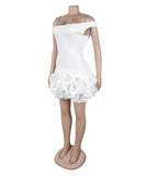 Chic Sleeveless Skew Shoulder Stretch Slim Mesh Dress with Wooden Ear Lace
