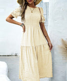 Casual Leaf-Sleeved Fitted Long Dress for Women in Multiple Colors