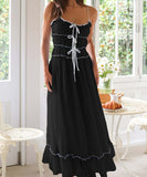 Lace Patchwork High-Waisted Halter Dress for Chic Elegance