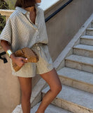 Relaxed Striped Shirt Set With Pocketed Shorts Outfit