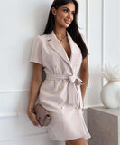 Solid Color Lace-Up Suit Group Short-Sleeved Dress in Chic Hues