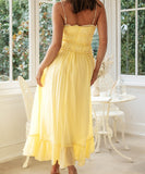 Lace Patchwork High-Waisted Halter Dress for Chic Elegance