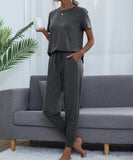 Chic Comfort Home Suit with Short-Sleeved Top and Slim Trousers