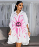 Classic Printed Shirt Dress With Lapel Collar Slim Fit