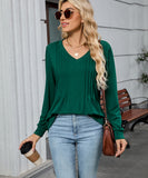 V Neck Striped Loose Long Sleeve T Shirt Nylon Elastane