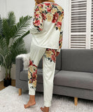 Large Size Floral Print Long Sleeve Home Wear Set for Comfort
