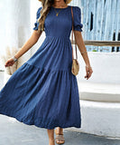 Casual Leaf-Sleeved Fitted Long Dress for Women in Multiple Colors