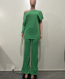 Chic Two-Piece Straight-Leg Suit with Asymmetrical Sleeve Design