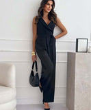 Chic Relaxed V Neck Sleeveless Jumpsuit in Solid Colors