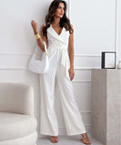 Chic Relaxed V Neck Sleeveless Jumpsuit in Solid Colors
