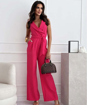 Chic Relaxed V Neck Sleeveless Jumpsuit in Solid Colors