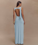 Round-Neck Backless Sleeveless Pleated Slit Dress Elegant Evening Cocktail Party Attire
