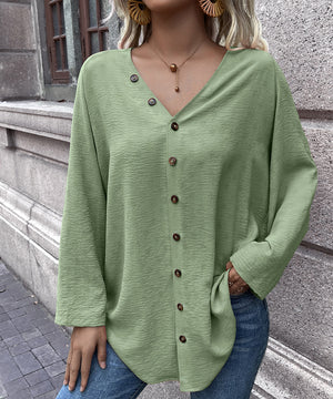 Chic Solid Color V-Neck Cardigan Shirt
