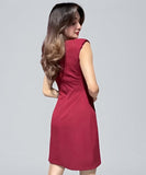 Solid Color Sleeveless Slimming Dress with Round Neck and Zipper