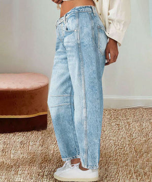 Relaxed Fit Wide-Leg Denim Jeans with Mid-Rise Waist