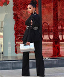 Slim-Fit Women Two Piece Suit With Embroidered Tie