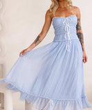 Lace Patchwork High-Waisted Halter Dress for Chic Elegance