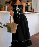 Lace Patchwork High-Waisted Halter Dress for Chic Elegance