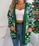 Classic Relaxed Christmas Deer Pattern Long Sleeve Cardigan