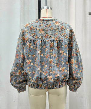 Relaxed Fit Printed Batwing Sleeve Jacket Washed Effect