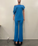 Chic Two-Piece Straight-Leg Suit with Asymmetrical Sleeve Design