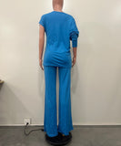 Chic Two-Piece Straight-Leg Suit with Asymmetrical Sleeve Design