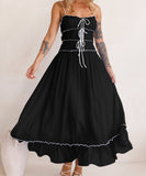Lace Patchwork High-Waisted Halter Dress for Chic Elegance