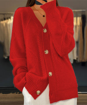 Chic V-Neck Knit Cardigan Sweater with Long Sleeves