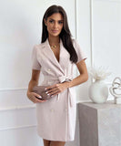 Solid Color Lace-Up Suit Group Short-Sleeved Dress in Chic Hues