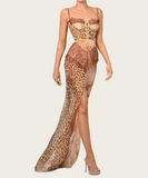 Sexy Spaghetti-Strap Split Halter Dress Versatile Eveningwear Silhouette Enhancer For Elegant Evenings